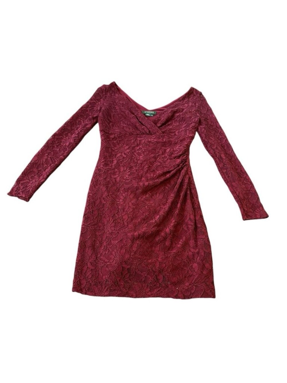 Lauren Ralph Lauren 10 Lace Oxblood Ruched Sheath Dress Whimsigoth Cocktail